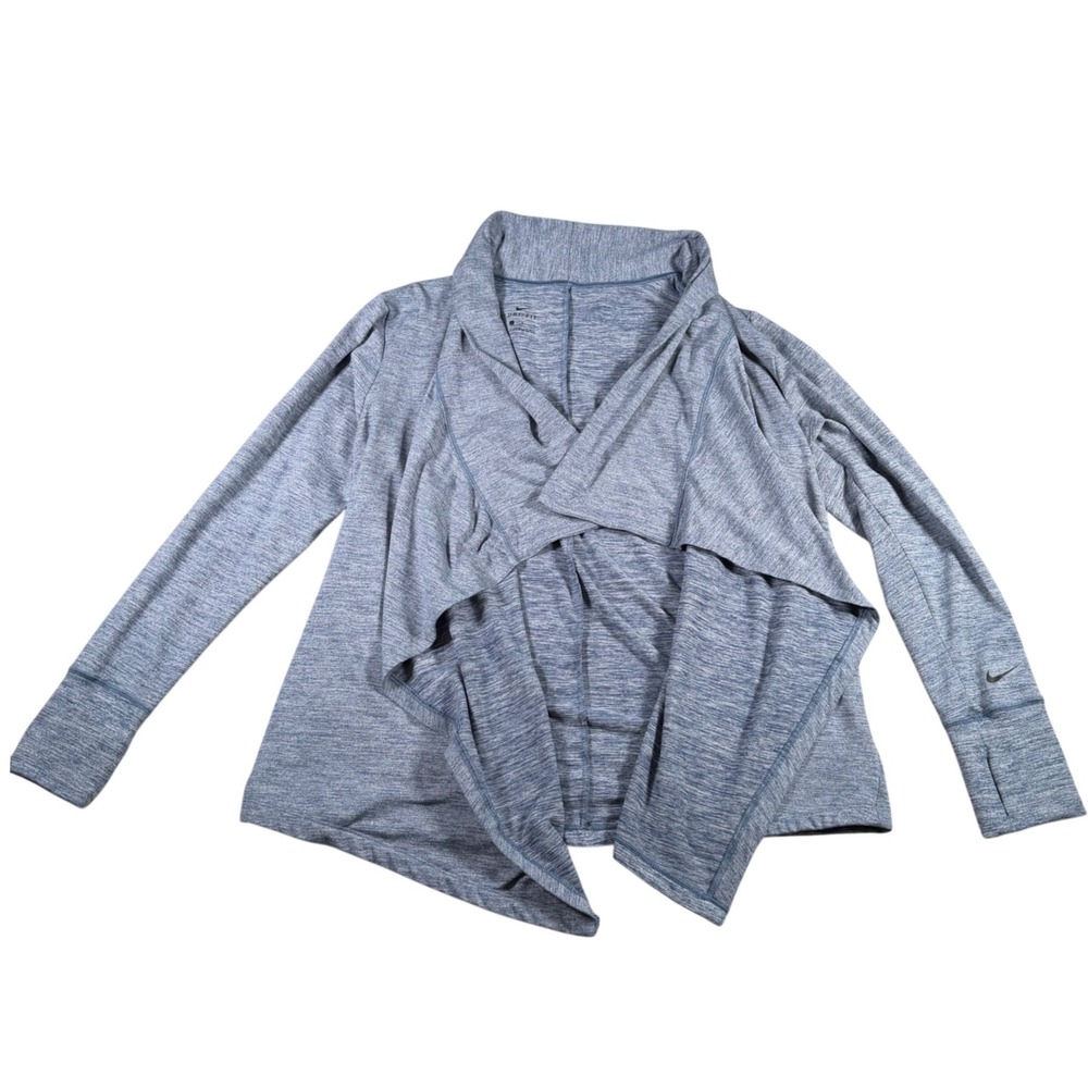 Nike‎ Dri-FIT Wrap Cardigan Womens Large Blue Heathered Thumbhole
